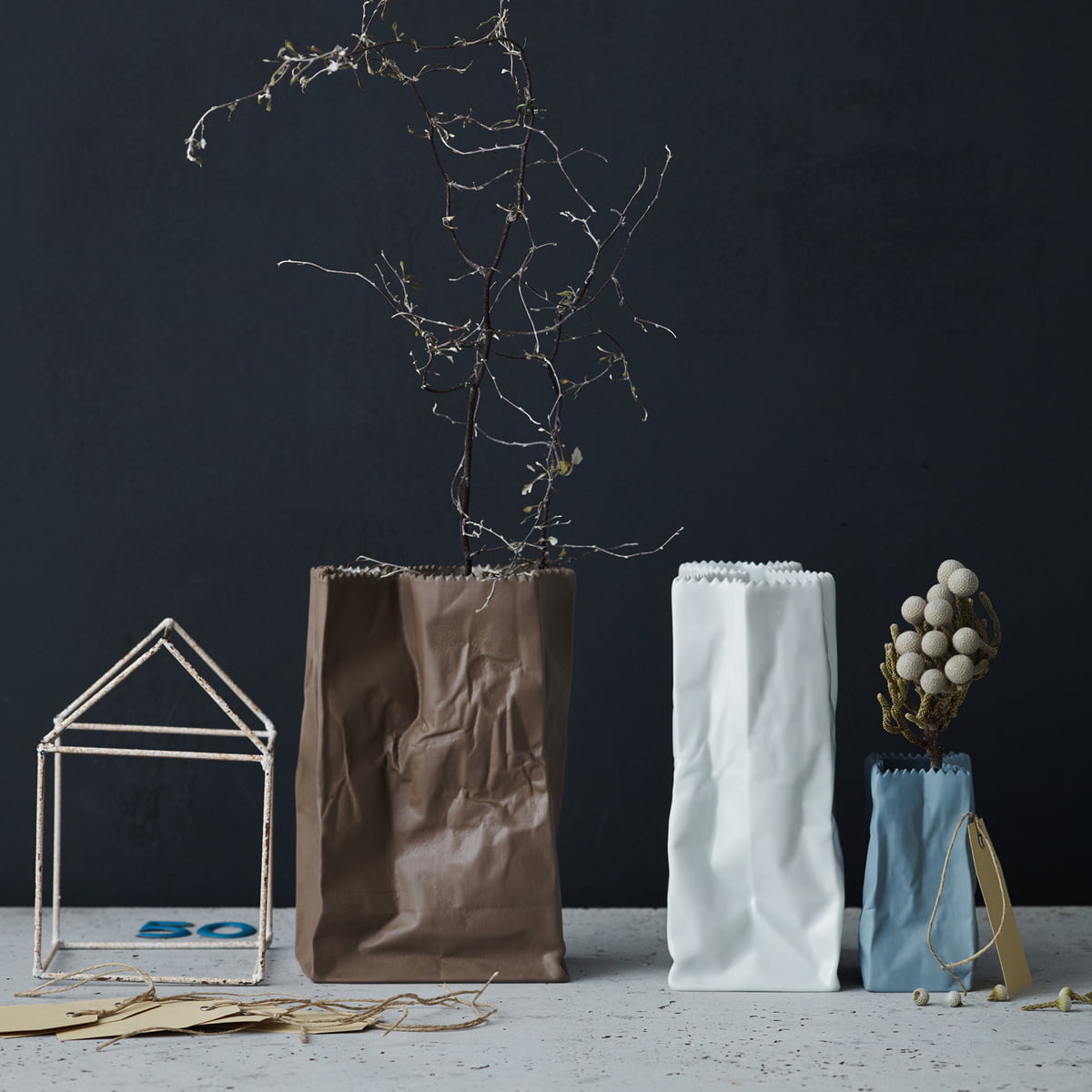 Paper Bag Vase - white 18cm, by Tapio Wirkkala - Rosenthal