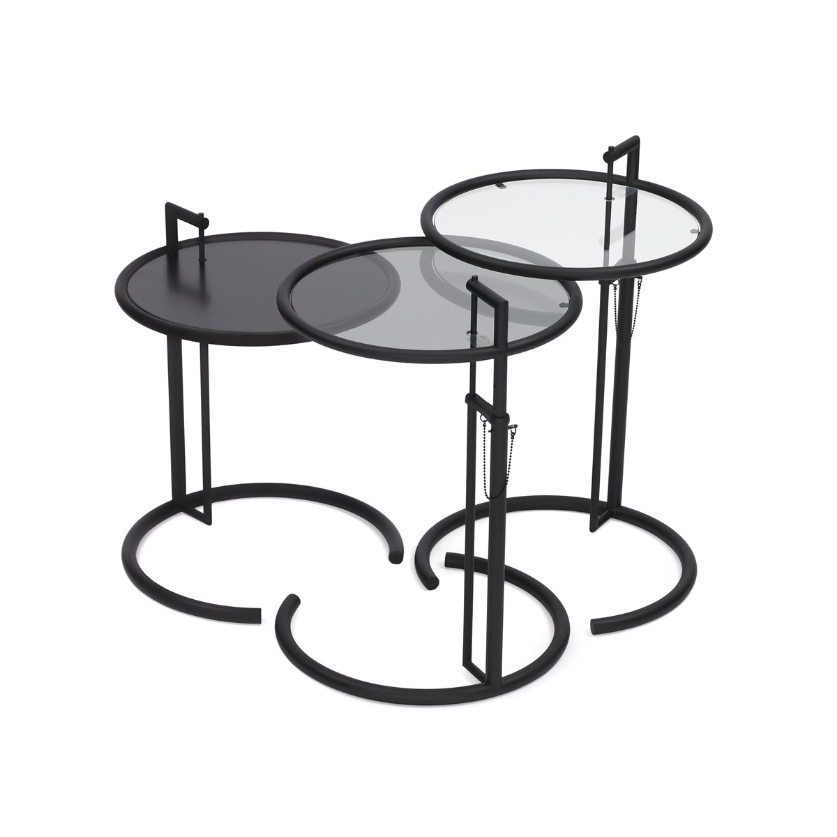 Adjustable Table E 1027 Black Glass Clear Smoked Metal B