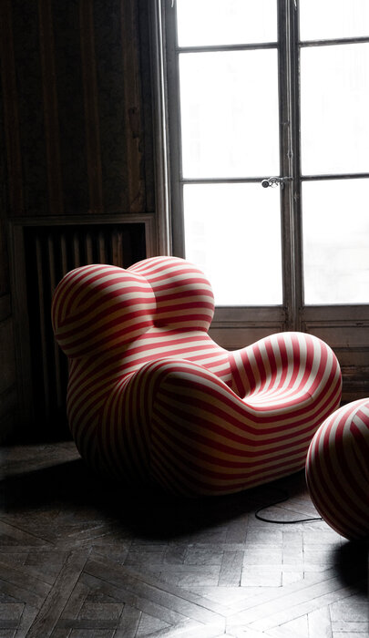 Serie Up 2000 - striped beige & orange, by Gaetano Pesce